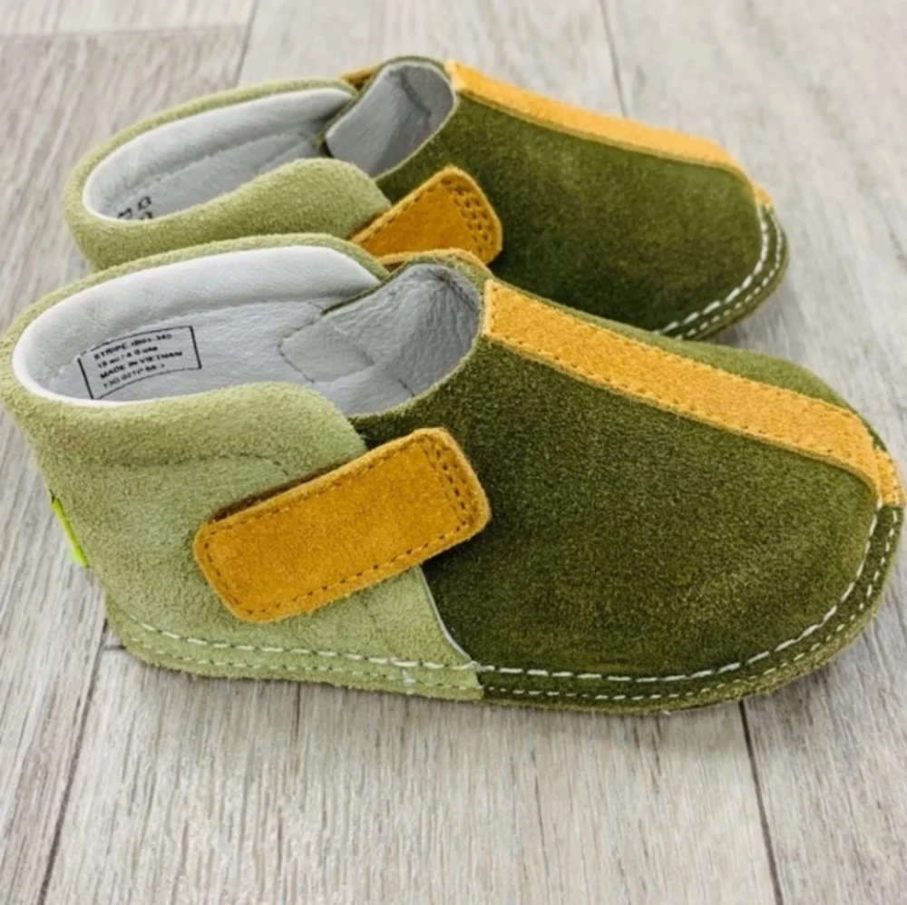 NWT Pipit Sky Tan/Beown & Olive Stripe Suede Bootie baby shoes NIB New in Box